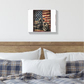 Motorfiets USA Flag Retro Biker Canvas Afdruk (Insitu (Slaapkamer))