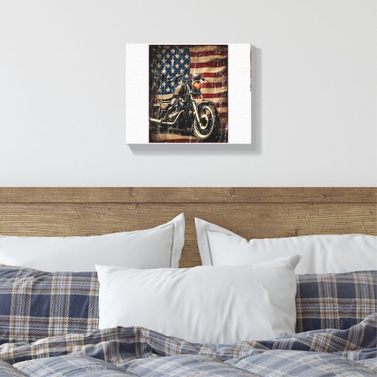 Motorfiets USA Flag Retro Biker Canvas Afdruk (Insitu (Slaapkamer))