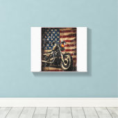 Motorfiets USA Flag Retro Biker Canvas Afdruk (Insitu (Houten vloer))