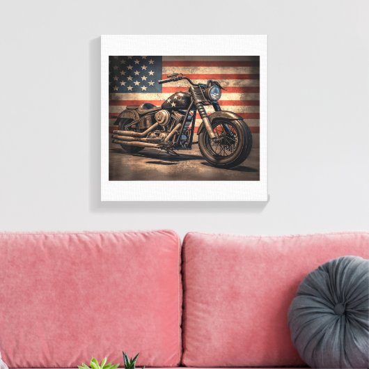 Motorfiets USA Flag Retro Biker Canvas Afdruk (Insitu (Woonkamer))