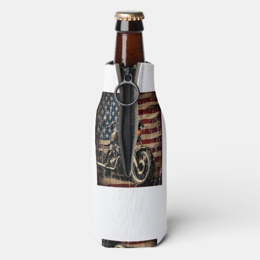 Motorfiets USA Flag Retro Biker Flesjeskoeler (Fles Achterkant)