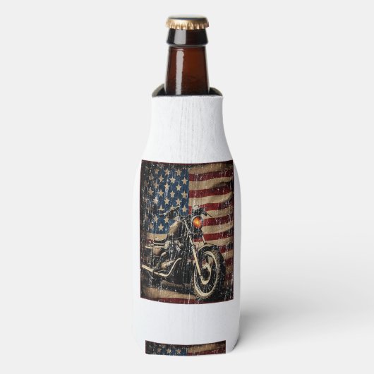Motorfiets USA Flag Retro Biker Flesjeskoeler (Fles Voorkant)