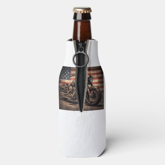 Motorfiets USA Flag Retro Biker Flesjeskoeler (Fles Achterkant)