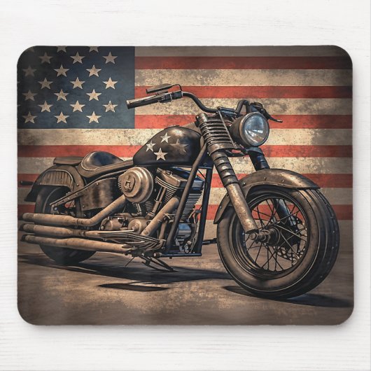 Motorfiets USA Flag Retro Biker Muismat (Voorkant)