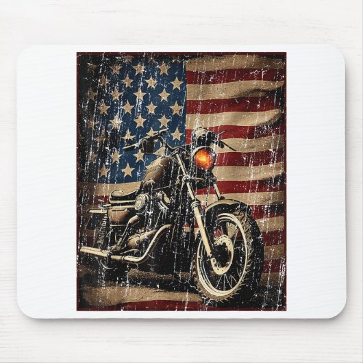 Motorfiets USA Flag Retro Biker Muismat (Voorkant)