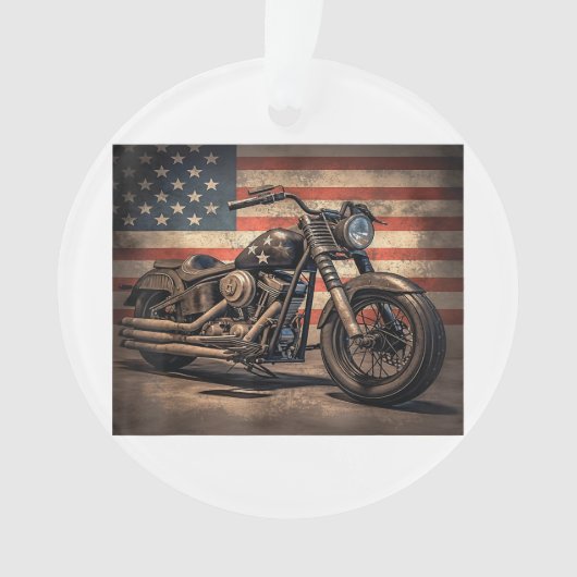 Motorfiets USA Flag Retro Biker Ornament (voorkant)