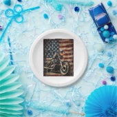 Motorfiets USA Flag Retro Biker Papieren Bordje (Feest)