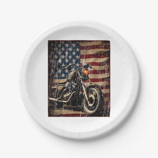 Motorfiets USA Flag Retro Biker Papieren Bordje (Voorkant)