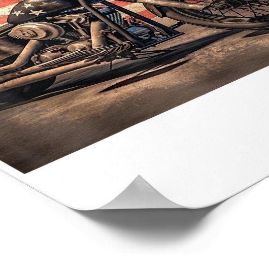 Motorfiets USA Flag Retro Biker Poster (Hoek)