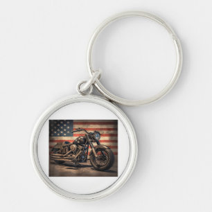 Motorfiets USA Flag Retro Biker Sleutelhanger