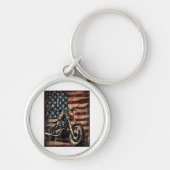 Motorfiets USA Flag Retro Biker Sleutelhanger (Voorkant)
