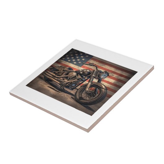 Motorfiets USA Flag Retro Biker Tegeltje (Zijkant)