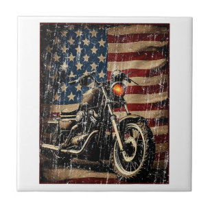 Motorfiets USA Flag Retro Biker Tegeltje