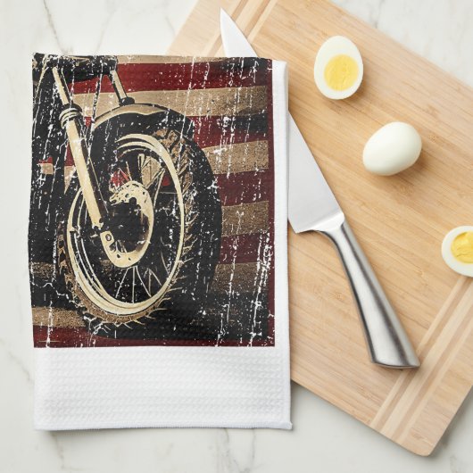 Motorfiets USA Flag Retro Biker Theedoek (Quarter Fold)