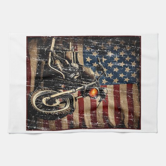 Motorfiets USA Flag Retro Biker Theedoek (Horizontaal)