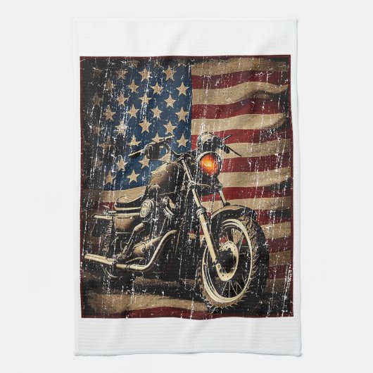 Motorfiets USA Flag Retro Biker Theedoek (Verticaal)
