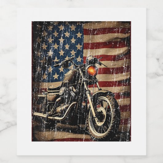 Motorfiets USA Flag Retro Biker Wijn Etiket (Enkel label)