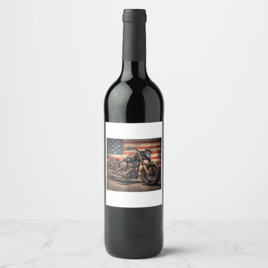 Motorfiets USA Flag Retro Biker Wijn Etiket (Voorkant)
