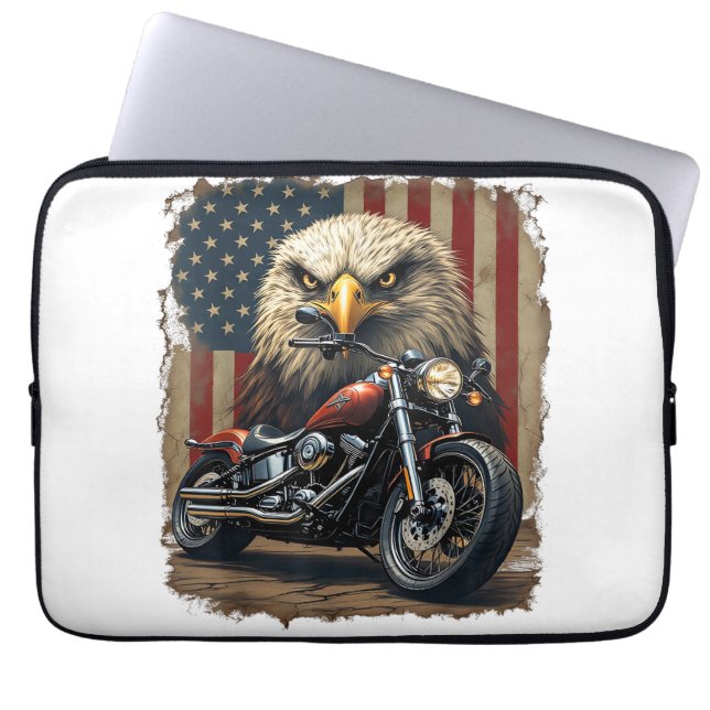 Motorfiets USA Vlag Retro Biker Chopper Laptop Sleeve (Voorkant)