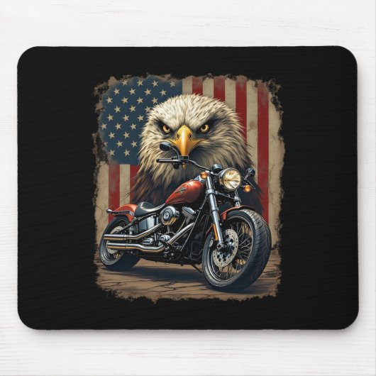 Motorfiets Usa Vlag Retro Biker Chopper Muismat (Voorkant)