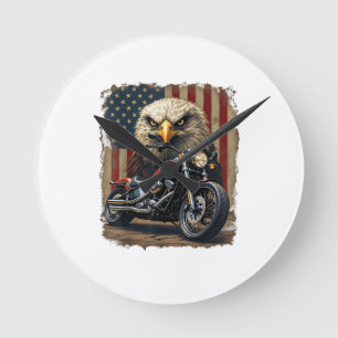 Motorfiets USA Vlag Retro Biker Chopper Ronde Klok
