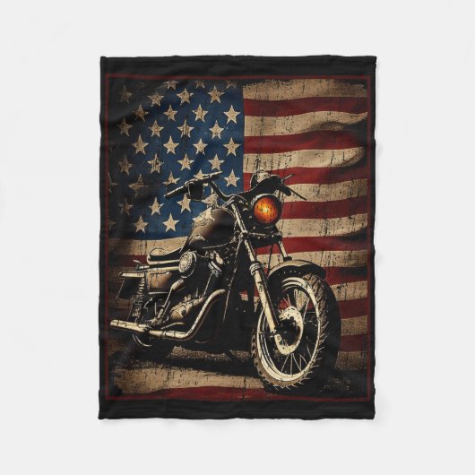Motorfiets Usa Vlag Retro Biker Fleece Deken (Voorkant)