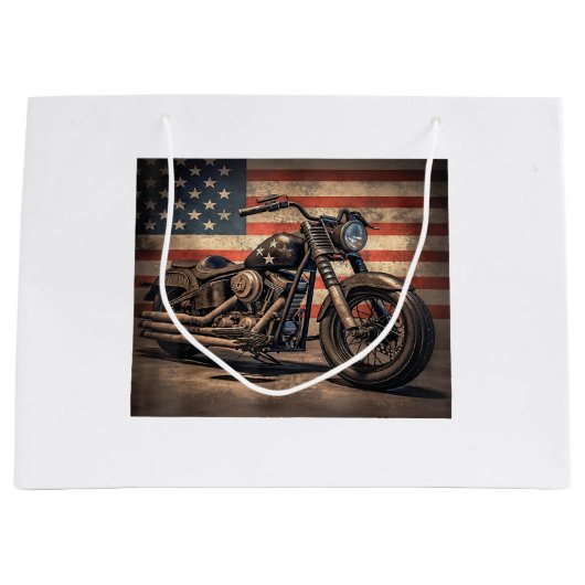 Motorfiets USA Vlag Retro Biker Groot Cadeauzakje (Voorkant)