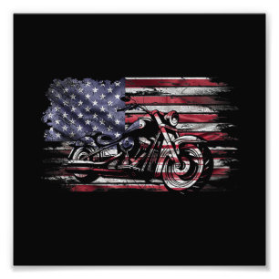 Motorfiets USA Vlag Retro Biker, Motorfiets Foto Afdruk