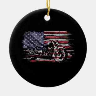 Motorfiets USA Vlag Retro Biker, Motorfiets Keramisch Ornament
