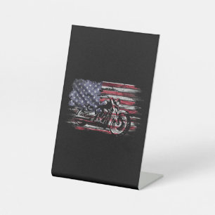 Motorfiets USA Vlag Retro Biker, Motorfiets Reclamebord Met Voetstuk