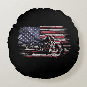 Motorfiets USA Vlag Retro Biker, Motorfiets Rond Kussen