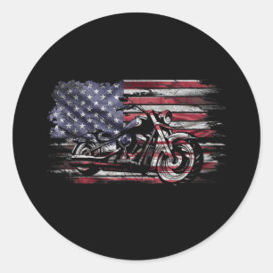  Motorfiets USA Vlag Retro Biker, Motorfiets Ronde Sticker