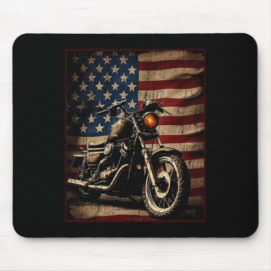 Motorfiets Usa Vlag Retro Biker Muismat (Voorkant)