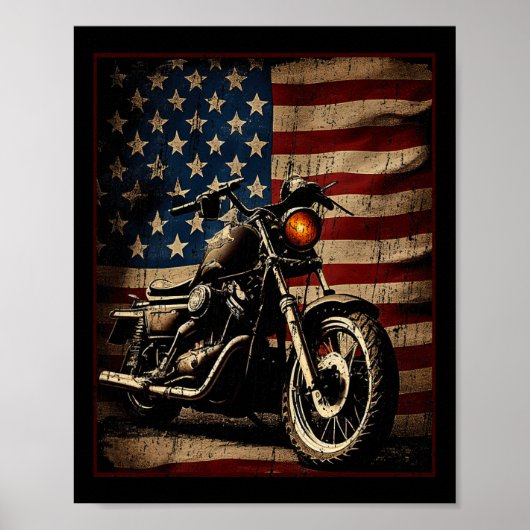 Motorfiets Usa Vlag Retro Biker  Poster (Voorkant)