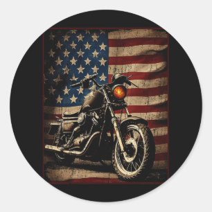 Motorfiets Usa Vlag Retro Biker  Ronde Sticker