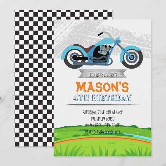 Motorfiets Verjaardag uitnodiging (Voorkant / Achterkant)