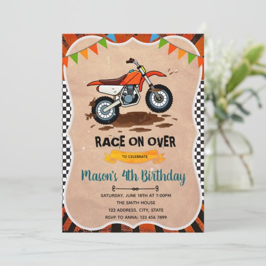 Motorfiets verjaardagsuitnodiging kaart (Staand voorkant)