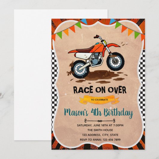Motorfiets verjaardagsuitnodiging kaart (Voorkant / Achterkant)