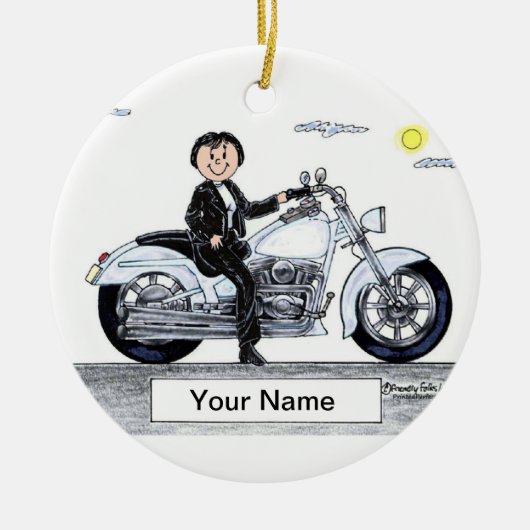 Motorfiets - Vrouw Keramisch Ornament (Voorkant)