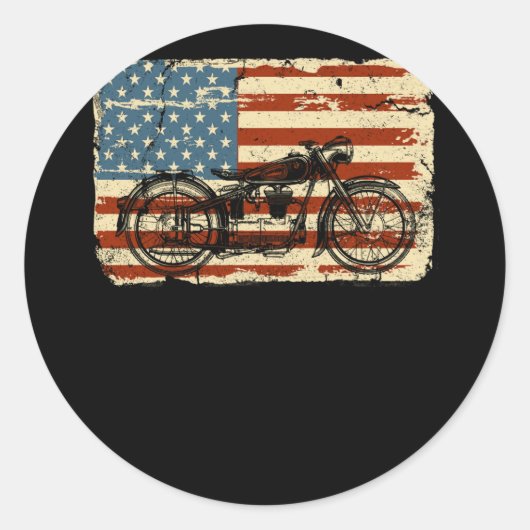 Motorfiets VS vlag patriottisch  op 4 juli Ronde Sticker (Voorkant)