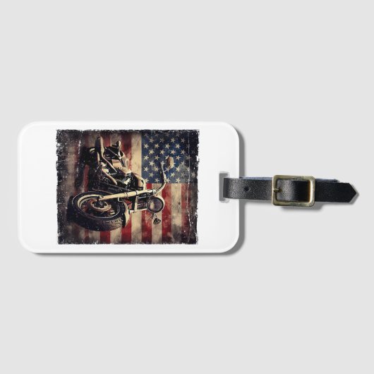  Motorfiets VS Vlag Retro Biker Amerikaans Bagagelabel (Voorkant (horizontaal))