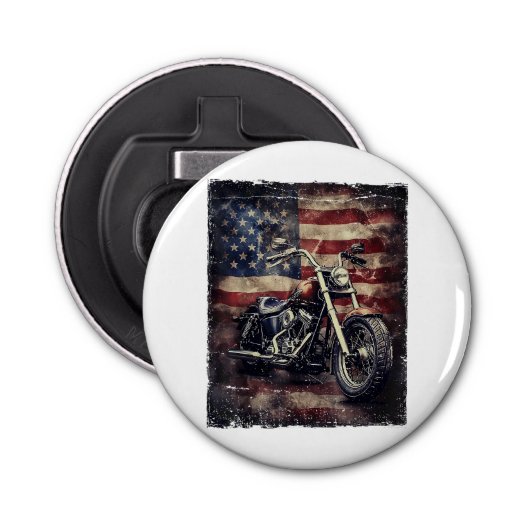  Motorfiets VS Vlag Retro Biker Amerikaans Button Flesopener (Voorkant)
