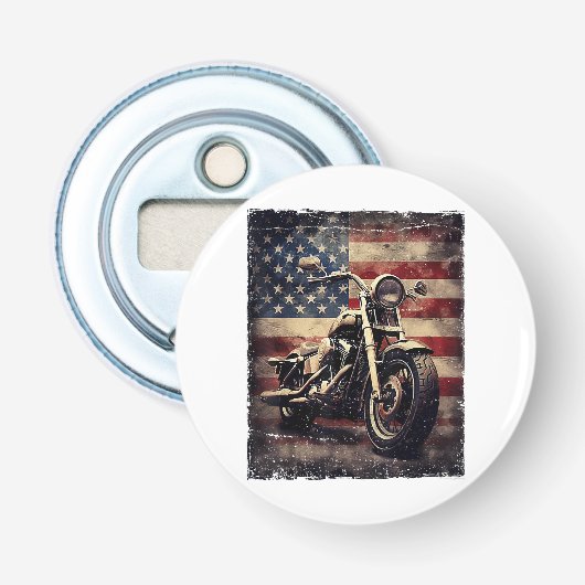  Motorfiets VS Vlag Retro Biker Amerikaans Button Flesopener (Voorkant)