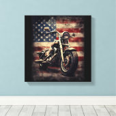 Motorfiets VS Vlag Retro Biker Amerikaans Canvas Afdruk (Insitu (Houten vloer))