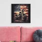 Motorfiets VS Vlag Retro Biker Amerikaans Canvas Afdruk (Insitu (Woonkamer))