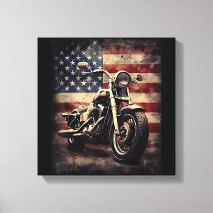 Motorfiets VS Vlag Retro Biker Amerikaans Canvas Afdruk