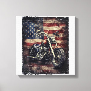 Motorfiets VS Vlag Retro Biker Amerikaans Canvas Afdruk