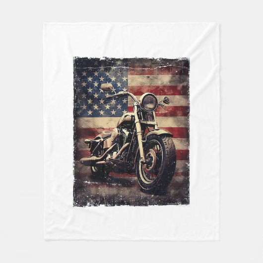 Motorfiets VS Vlag Retro Biker Amerikaans Fleece Deken (Voorkant)