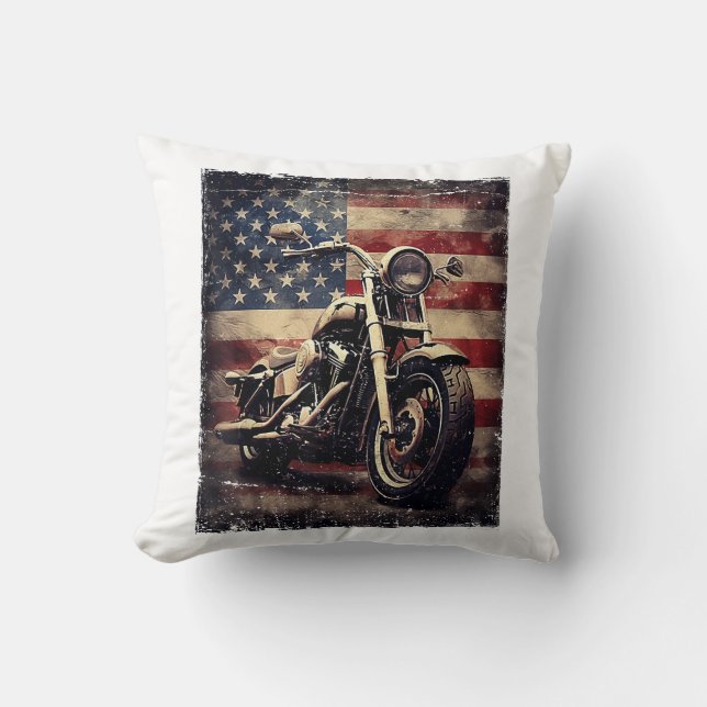  Motorfiets VS Vlag Retro Biker Amerikaans Kussen (Voorkant)