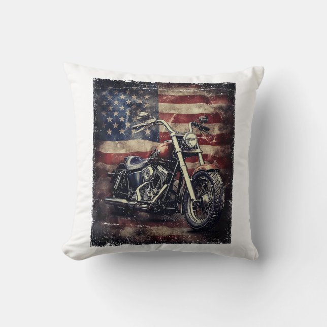  Motorfiets VS Vlag Retro Biker Amerikaans Kussen (Voorkant)